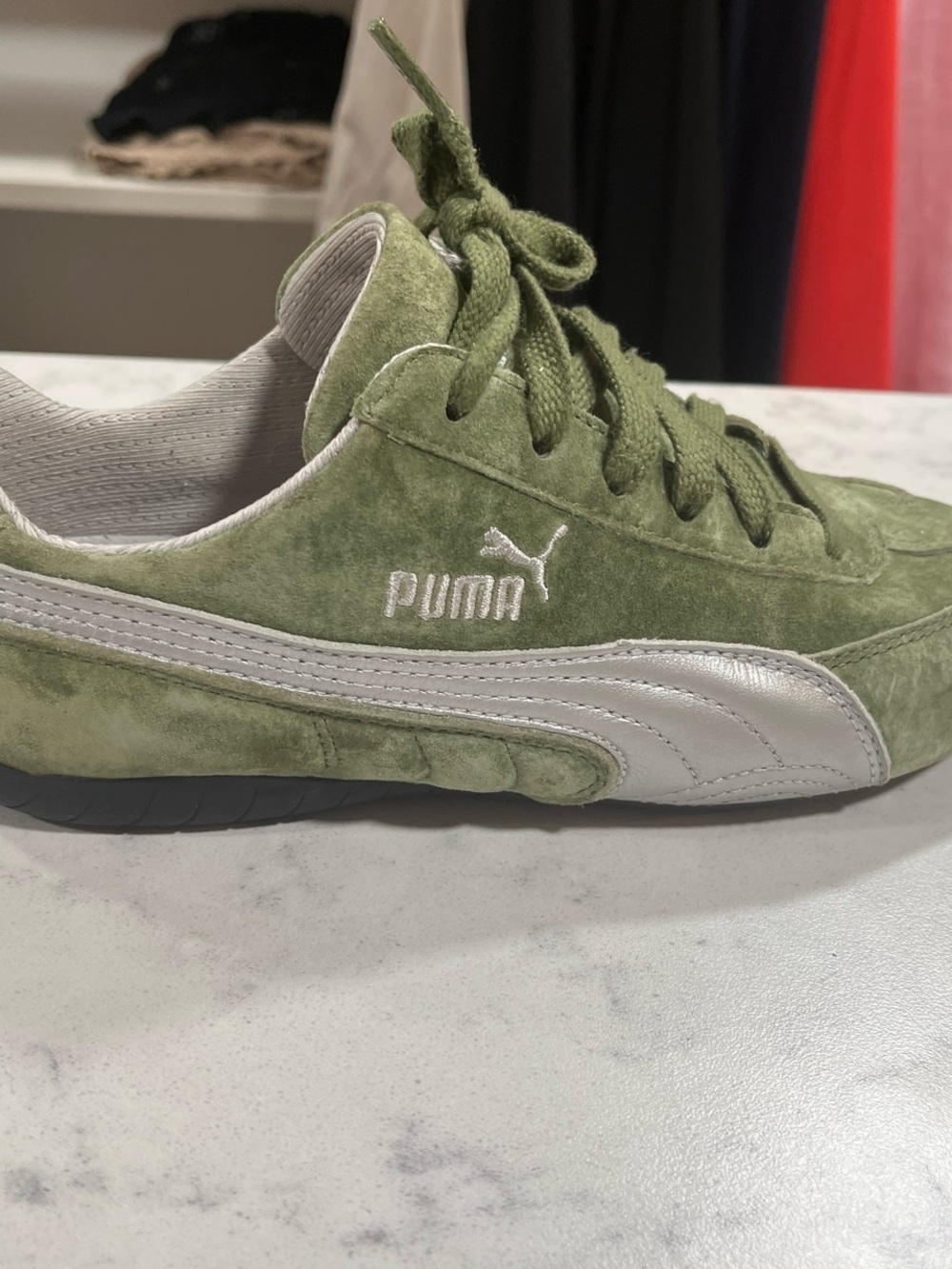 Puma Olive Green Suede Sneakers with White Formstripe